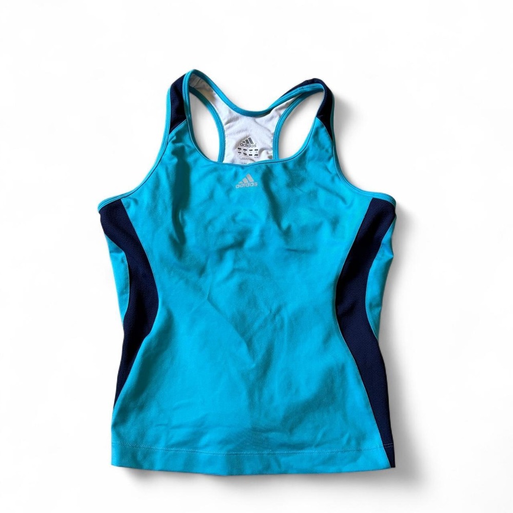 2005 XL Adidas blue striped activewear tank built in bra